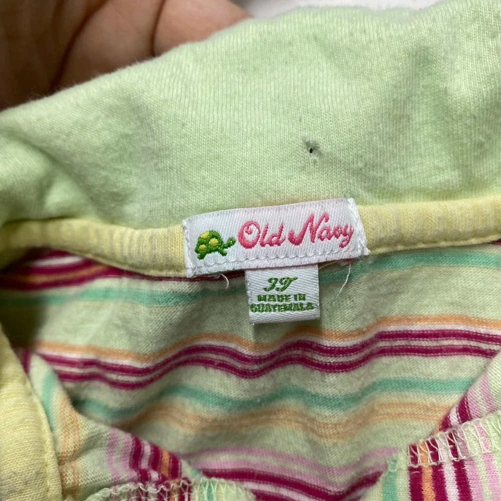 Old Navy Girls 3T Vintage 2006 Striped Polo Shirt Short Sleeve Cotton Lime Pink